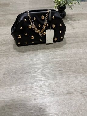 a new day Black Studded Clutch with Gold Chain